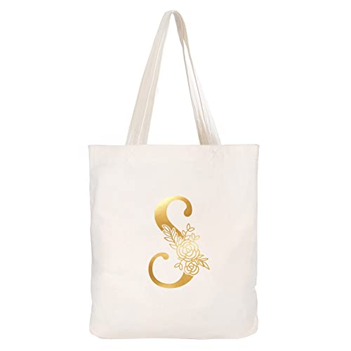 CARAKNOTS Canvas Tote Bag Initial S Birthday Gifts for Women Personalized Monogrammed Tote Bag for Wedding Valentine's Christmas Graduation Gifts for Teacher Mom Friends Sister Initial Bag Cotton