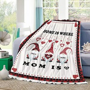sun-shine luxury fleece throw blankets, mother’s day gnomes with love quotes fuzzy flannel throws super soft cozy warm blanket for home couch sofa bed chair red black buffalo plaid