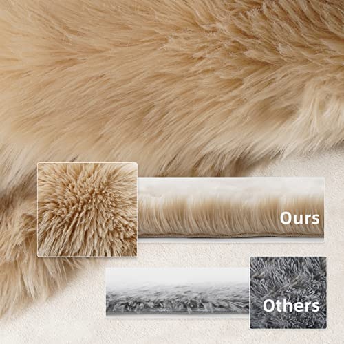 SERISSA Ultra Soft Fluffy Rug Beige Faux Sheepskin Fur Area Rug Shaggy Couch Cover Seat Cushion Furry Carpet Beside Rugs for Bedroom Floor Sofa Living Room Runner, 2x6 Feet (Sheepskin Shape,Beige)