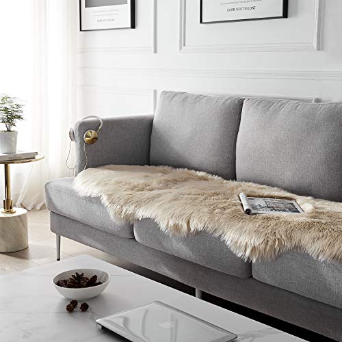 SERISSA Ultra Soft Fluffy Rug Beige Faux Sheepskin Fur Area Rug Shaggy Couch Cover Seat Cushion Furry Carpet Beside Rugs for Bedroom Floor Sofa Living Room Runner, 2x6 Feet (Sheepskin Shape,Beige)