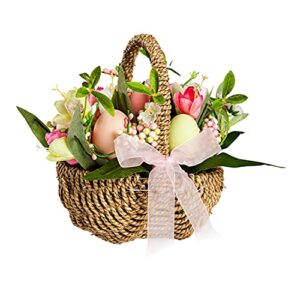 cypress home tulips and eggs in rattan basket table décor