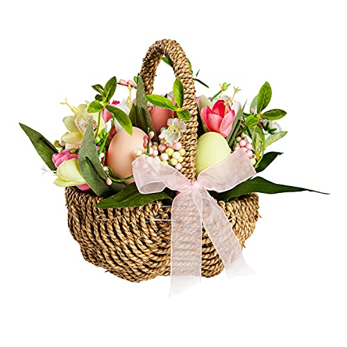 Cypress Home Tulips and Eggs in Rattan Basket Table Décor