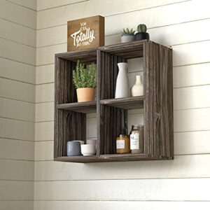 J JACKCUBE DESIGN Rustic Wood Farmhouse Bathroom Shelve Organizer Rack with 4 Cube Shelf Storage Compartments with 2 White Basket for Toiletries, Plants, Candles, Diffuser - MK 597A