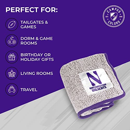 College Soft Two-Tone Sherpa Throw, 50" x 60" Blanket, Officially Licensed for Bedding, Sofa, or Gameday, Frosty Fleece Cover (Northwestern Wildcats - Purple,)