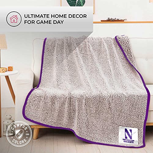 College Soft Two-Tone Sherpa Throw, 50" x 60" Blanket, Officially Licensed for Bedding, Sofa, or Gameday, Frosty Fleece Cover (Northwestern Wildcats - Purple,)