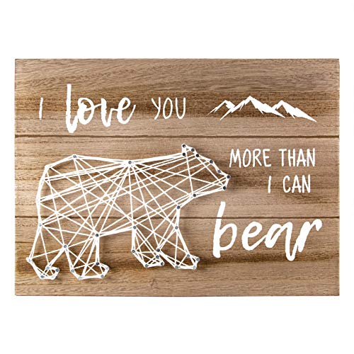 VILIGHT Woodland Nursery Wall Decor for Baby Boys and Girls - New Mom Mother's Day Gifts Rustic Sign for Mommy and Kids - I Love You More Than I Can Bear - String Art 12x8.6 Inches