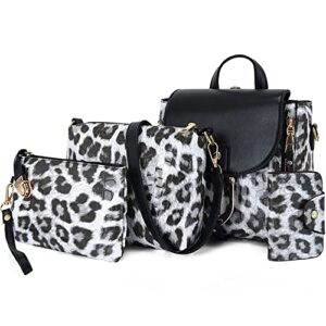 ziming 4pcs small backpacks and purses for women handbags set​ leopard print pu leather satchel shoulder crossbody bag wallet clutch-gray