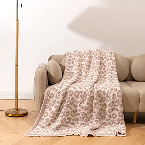 DOOWELL Throw Blanket, Leopard Print Ultra Soft Fleece Blanket, Suitable for Chair Sofa Couch Bed Travel Blanket(50"x60", Cream)