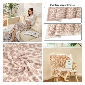 DOOWELL Throw Blanket, Leopard Print Ultra Soft Fleece Blanket, Suitable for Chair Sofa Couch Bed Travel Blanket(50"x60", Cream)