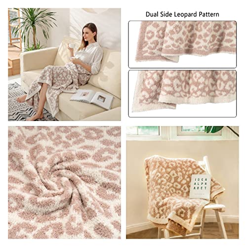 DOOWELL Throw Blanket, Leopard Print Ultra Soft Fleece Blanket, Suitable for Chair Sofa Couch Bed Travel Blanket(50"x60", Cream)