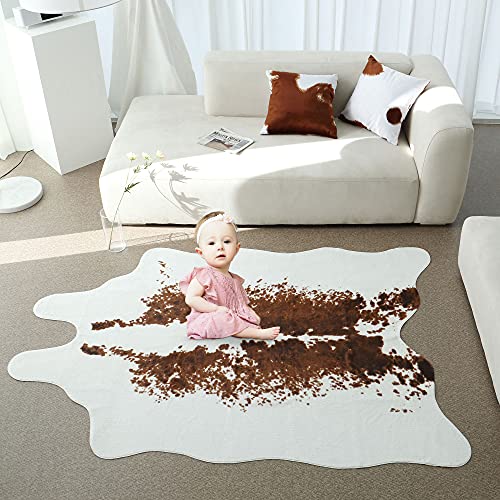 Soft Faux Cowhide Rug Large (4.6ft x 6.6ft) - with 2 Cushion Covers Set - Non-Slip - Cow Print Decor, Cruelty - Free Animal Hide Carpet - Farmhouse, Western Floor Rugs for Living Room, Bedroom, Office