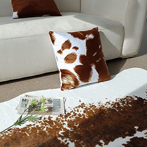 Soft Faux Cowhide Rug Large (4.6ft x 6.6ft) - with 2 Cushion Covers Set - Non-Slip - Cow Print Decor, Cruelty - Free Animal Hide Carpet - Farmhouse, Western Floor Rugs for Living Room, Bedroom, Office