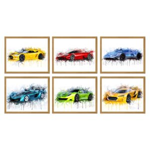 car poster race car poster race car bedroom decor for boys – set of 6 (8x10in) car posters for boys room sports car poster car room decor for boys, race car room decor for boys car pictures – unframed