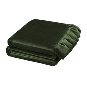 PiccoCasa Flannel Fleece Blanket Throw Size Army Green - Luxury Sofa Throws and Blankets with Ruffle Trim - Lightweight Plush Microfiber Solid Decor Blanket for Couch,Bed, Chair, 50" x 60"