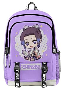 handafa anime nezuko print bag large capacity backpack manga cosplay daypack(purple shinobu)