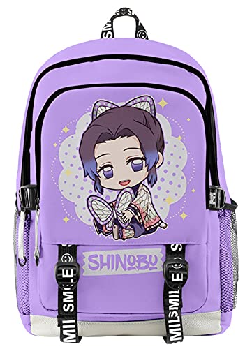 HANDAFA Anime Nezuko Print Bag Large Capacity Backpack Manga Cosplay Daypack(Purple Shinobu)