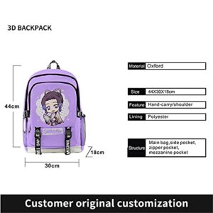 HANDAFA Anime Nezuko Print Bag Large Capacity Backpack Manga Cosplay Daypack(Purple Shinobu)