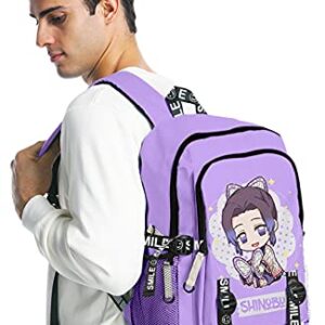 HANDAFA Anime Nezuko Print Bag Large Capacity Backpack Manga Cosplay Daypack(Purple Shinobu)