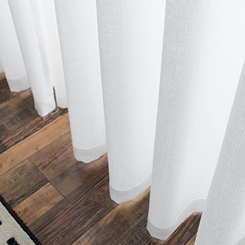 Melodieux White Semi Sheer Curtains 108 Inches Long for Living Room, Bedroom Extra Long Linen Look Rustic Grommet Voile Drapes, 52 by 108 Inch (2 Panels)