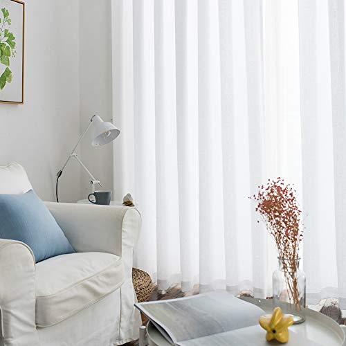 Melodieux White Semi Sheer Curtains 108 Inches Long for Living Room, Bedroom Extra Long Linen Look Rustic Grommet Voile Drapes, 52 by 108 Inch (2 Panels)