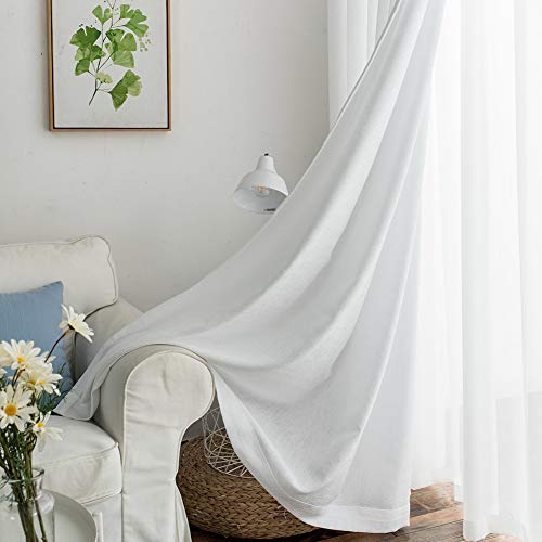 Melodieux White Semi Sheer Curtains 108 Inches Long for Living Room, Bedroom Extra Long Linen Look Rustic Grommet Voile Drapes, 52 by 108 Inch (2 Panels)