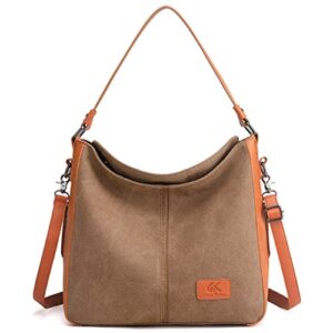 women’s vintage canvas shoulder work tote purse hobo bags handbag crossbody bag (brown)