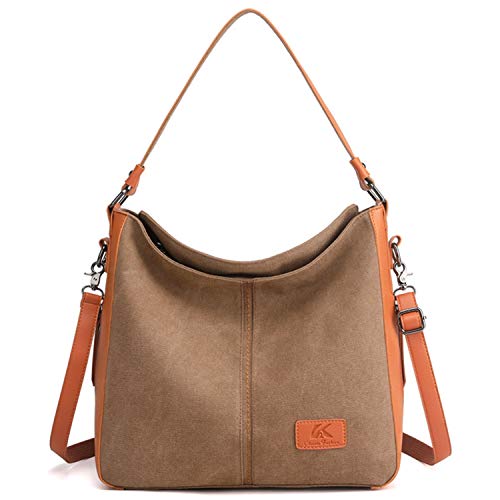 Women's Vintage Canvas Shoulder Work Tote Purse Hobo Bags Handbag Crossbody Bag (Brown)