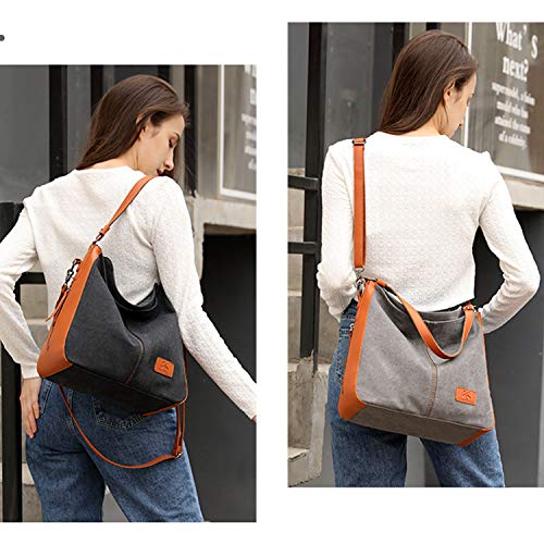 Women's Vintage Canvas Shoulder Work Tote Purse Hobo Bags Handbag Crossbody Bag (Brown)