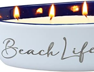 Beach Life- Triple Wick 10 oz 100% Soy Wax Candle Scent: Fresh Linen with Silver Detail Accents.