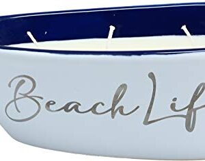 Beach Life- Triple Wick 10 oz 100% Soy Wax Candle Scent: Fresh Linen with Silver Detail Accents.