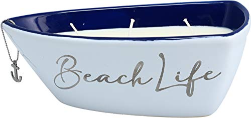 Beach Life- Triple Wick 10 oz 100% Soy Wax Candle Scent: Fresh Linen with Silver Detail Accents.