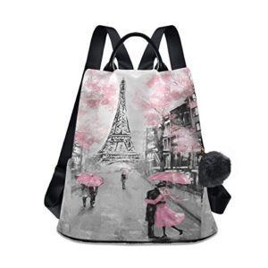 alaza paris eiffel tower couple pink floral backpack purse with adjustable straps for woman ladies