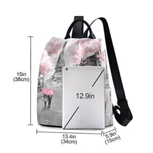 ALAZA Paris Eiffel Tower Couple Pink Floral Backpack Purse with Adjustable Straps for Woman Ladies