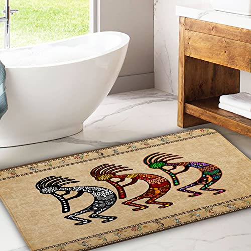 Southwestern Bathroom Rugs, Southwestern Native America Ethnic Tribal Kokopelli Bathroom Rugs Geometric Retro Abstract Art Hipster Memory Foam Southwestern Bathroom Rugs(17X29inches)