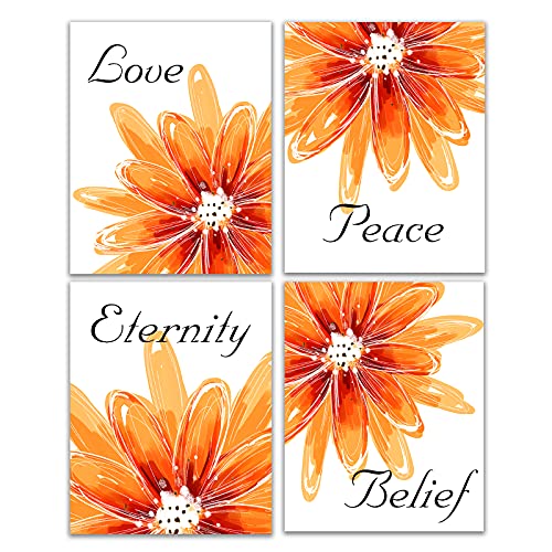 Monstake Canvas Wall Art Prints Set of 4 Orange Sunflower Fashion Wall Pictures for Bedroom Decor Inspirational Wall Art Posters for Living Room Bedroom Wall Decor (8"x10" UNFRAMED)