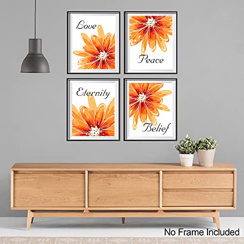 Monstake Canvas Wall Art Prints Set of 4 Orange Sunflower Fashion Wall Pictures for Bedroom Decor Inspirational Wall Art Posters for Living Room Bedroom Wall Decor (8"x10" UNFRAMED)