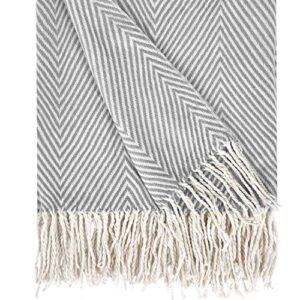 herringbone stripe throw blanket decorative soft cashmere blankets with fringe 50 × 60 inch fuzzy cozy chevron throws lightweight for bed, sofa, office, car, indoor, outdoor, gray and white