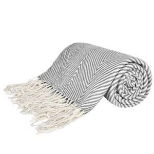 Herringbone Stripe Throw Blanket Decorative Soft Cashmere Blankets with Fringe 50 × 60 Inch Fuzzy Cozy Chevron Throws Lightweight for Bed, Sofa, Office, Car, Indoor, Outdoor, Gray and White