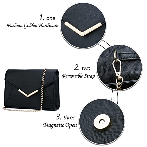 KKXIU Women Elegant Faux Leather Evening Envelope Clutch Purse Foldover Bags for Party Wedding Prom (A-Black)