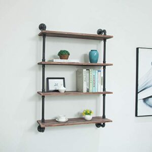 Industrial Pipe Shelving Bookshelf Rustic Modern Wood Ladder Storage Shelf Retro Wall Mount Pipe Design DIY Shelving (24in, 4 Layers)