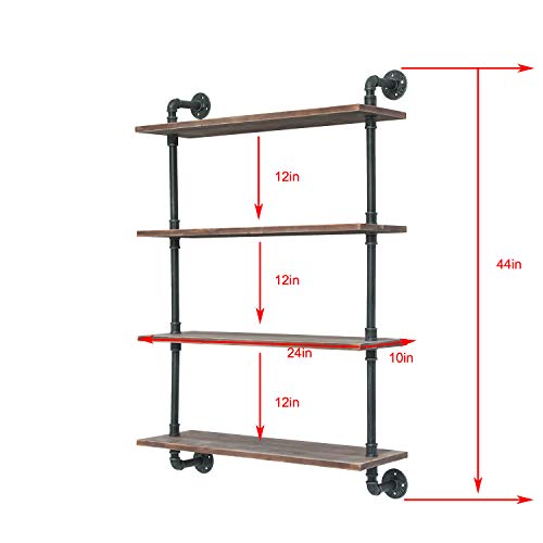 Industrial Pipe Shelving Bookshelf Rustic Modern Wood Ladder Storage Shelf Retro Wall Mount Pipe Design DIY Shelving (24in, 4 Layers)