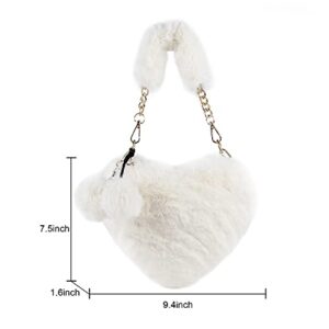 SUKUTU Faux Fur Purse Women's Heart Shaped Evening Handbags Small Cute Phone Crossbody Bag Clutches for Girls