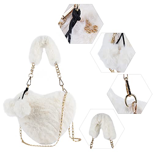 SUKUTU Faux Fur Purse Women's Heart Shaped Evening Handbags Small Cute Phone Crossbody Bag Clutches for Girls