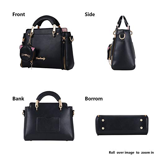 Qiayime Women Fashion Handbag Purses Luxury Designer Crossbody PU Leather Satchel Shoulder Messenger Bags Tote Cat Purse (black)