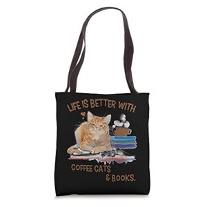 cats 365 life is better with cats and books cat book tote bag