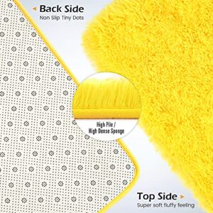 Amearea Premium Soft Fluffy Rug Modern Shag Carpet, 4x5.3 Feet, Fuzzy Shaggy Rugs for Bedroom Living Room Teen Apartment Decor, Comfortable Indoor Furry Dorm Carpets, Yellow