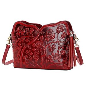 PIJUSHI Designer Leather Handbags for Women Ladies Floral Crossbody Shoulder Bags Clutch Purse (20093 Red)