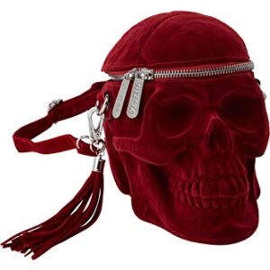 Killstar Grave Digger Blood Red Skull Gothic Velvet Handbag Purse KSRA001500