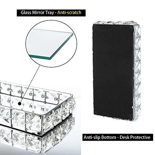 Feyarl Crystal Vanity Jewelry Trinket Tray Cosmetic Makeup Perfume Essential Oil Holder Display Organizer Storage with Anti-Scratch Real Glass Surface (8.66 x 4.33 x 1.29inch)