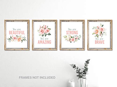 Confetti Fox Girls Inspirational Words Wall Decor, Pink Floral Modern Art, Positive Motivational Quotes, Teen Flowers Affirmations Typography Posters (8x10 Unframed Set of 4 Prints)